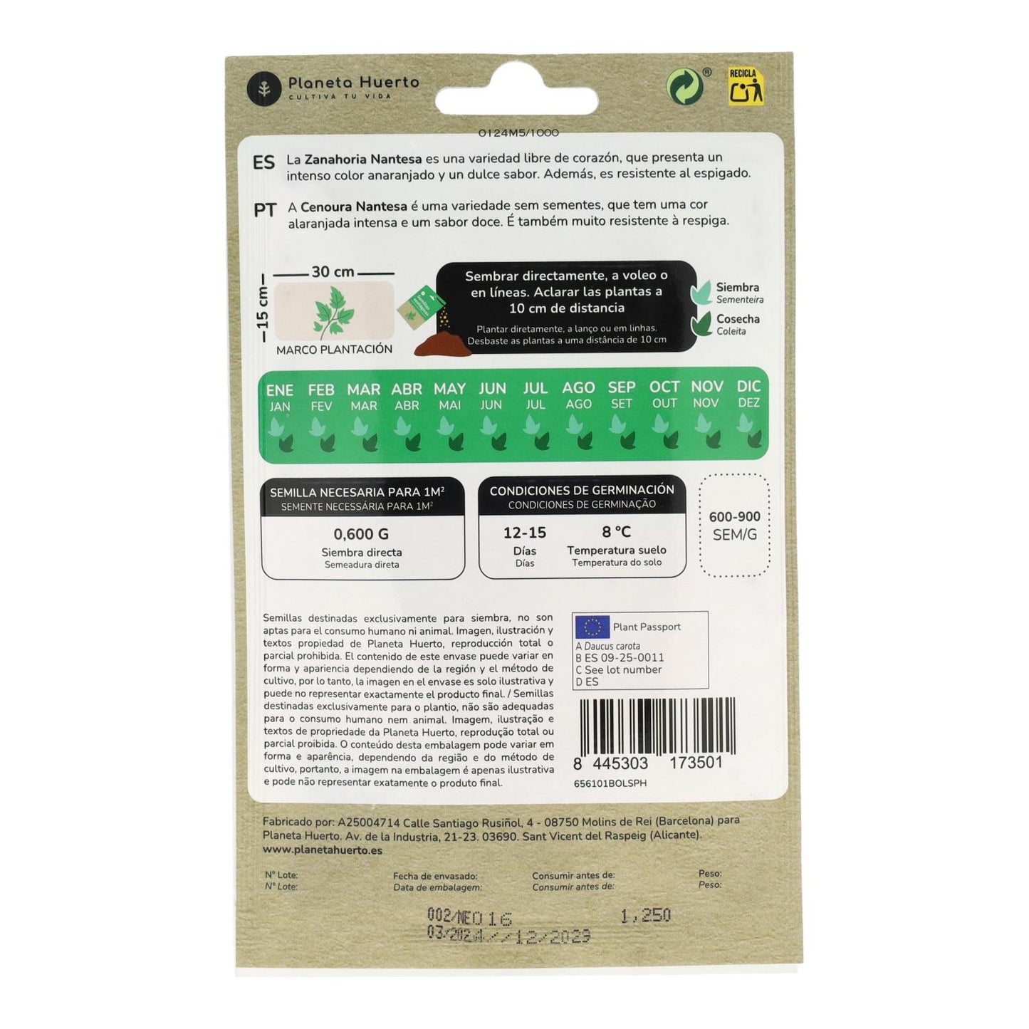 Organic Carrot Seeds Nantesa Planeta Huerto