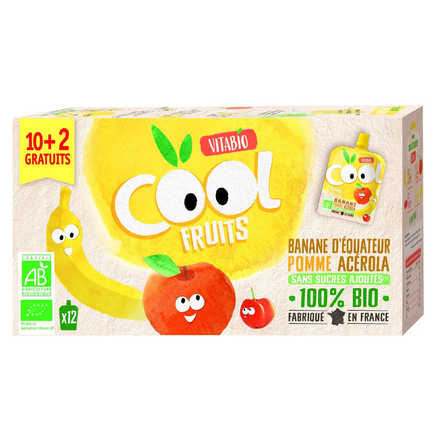 Pack of 12 Cool Fruits Apple and Banana 90g VITABIO