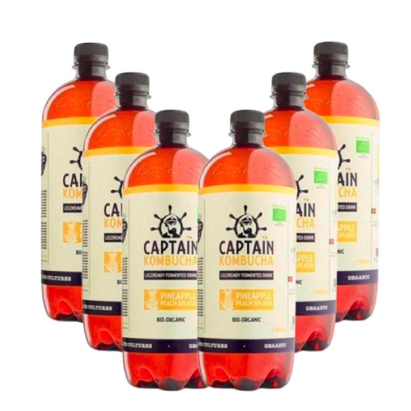 Pack 6 L Boisson Kombucha BIO ananas et pêche Captain Kombucha