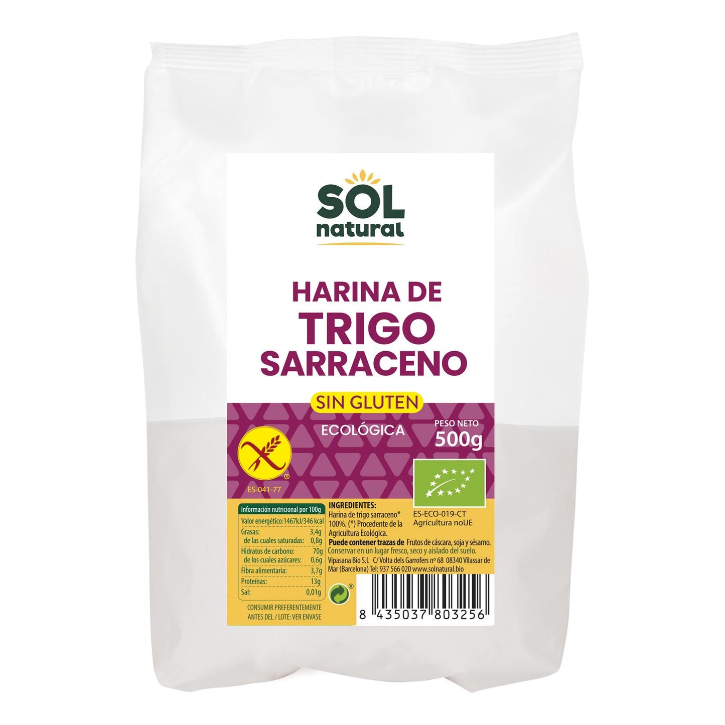 Glutenfri bovetemjöl Sol Natural 500 g