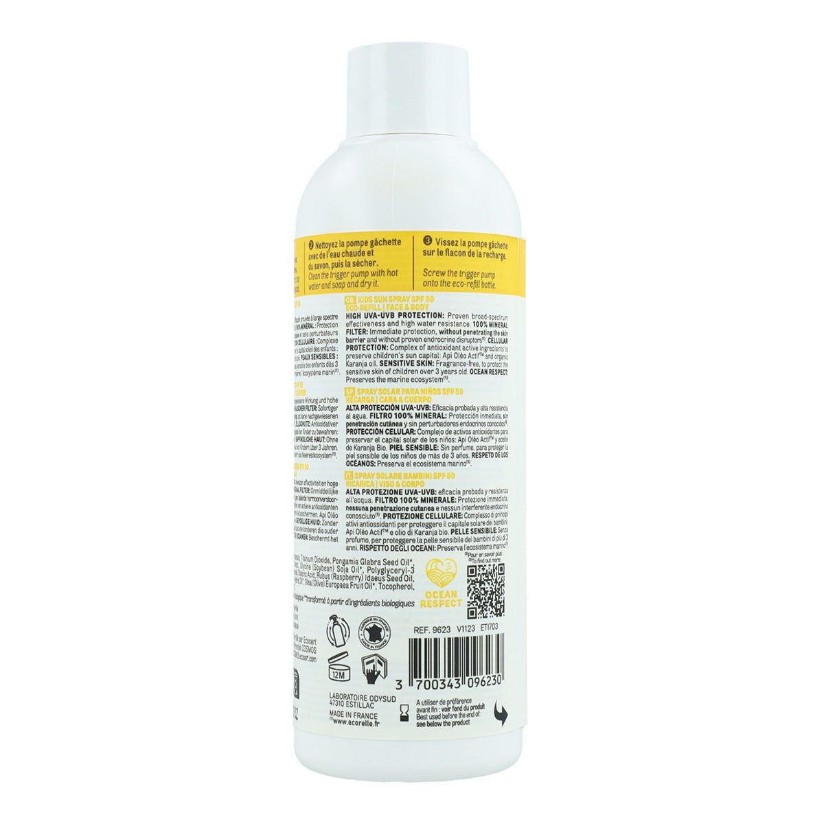 Refill med solspray med hög solskyddsfaktor för barn SPF50 Acorelle 150 ml