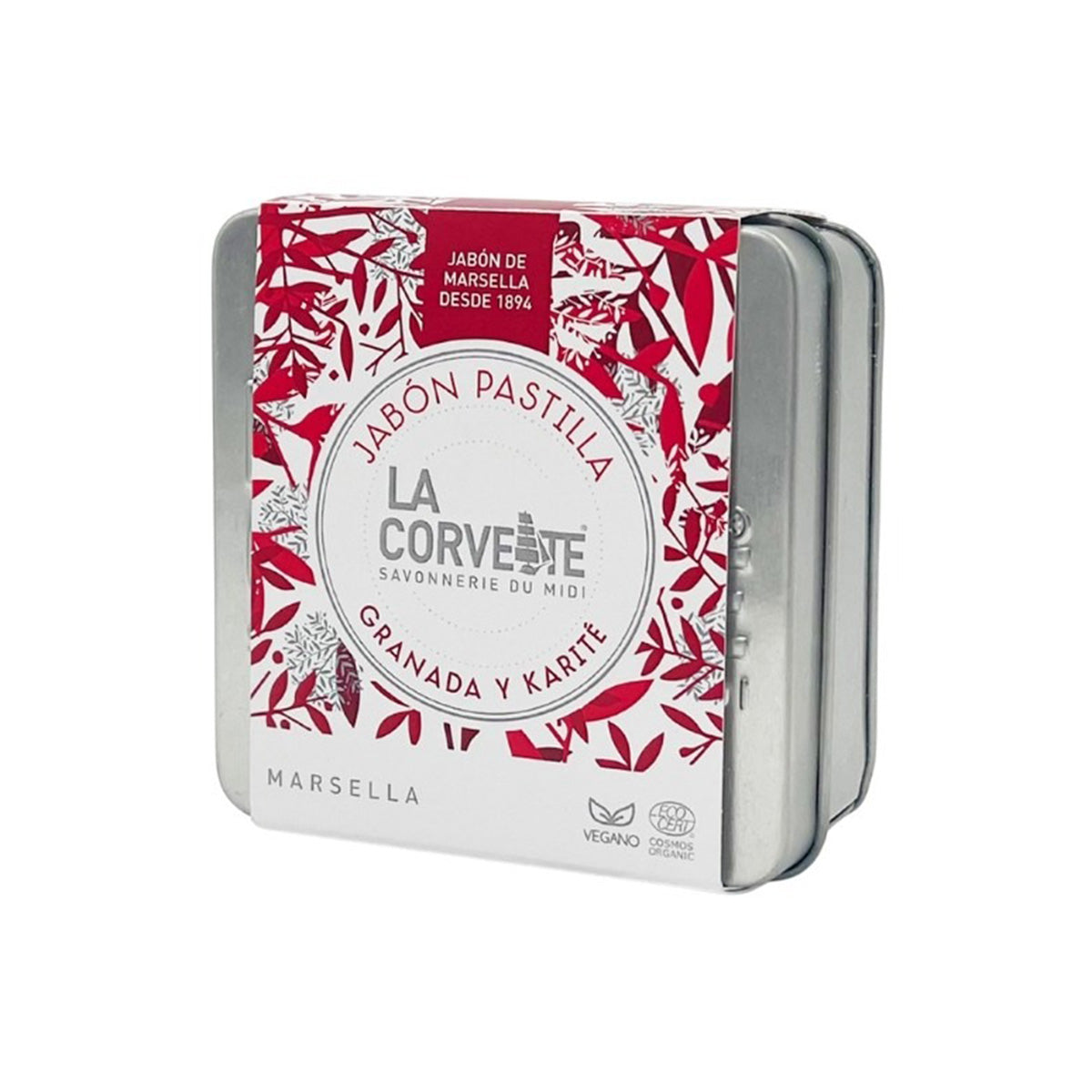 Coffret cadeau métallique savon grenade et karité La Corvette
