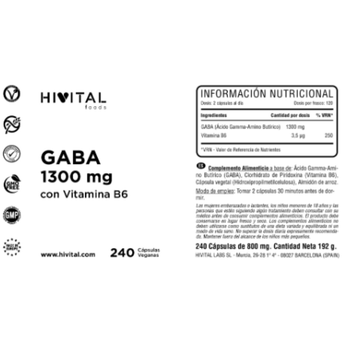 Gaba 1300 mg 240 kapsułek wegańskich Hivital