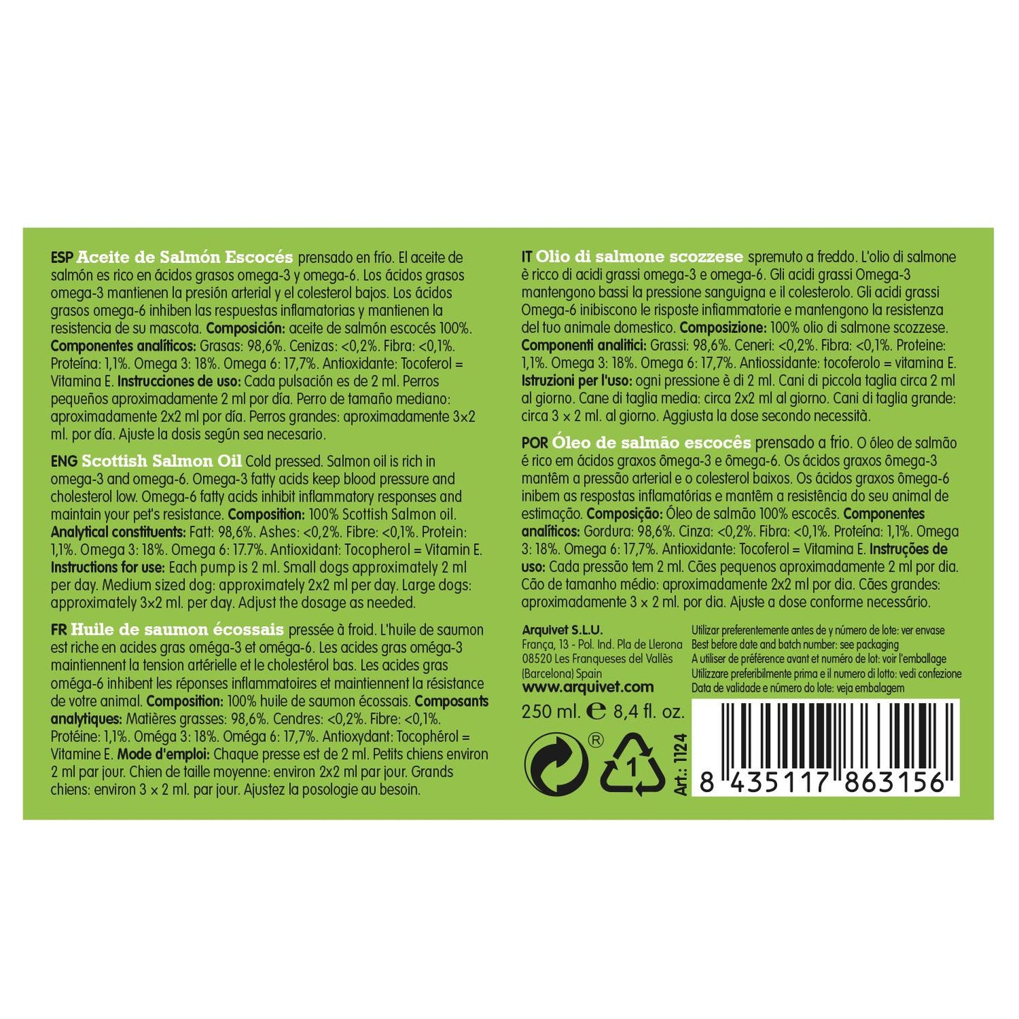 Huile de saumon écossais Arquivet 500 ml