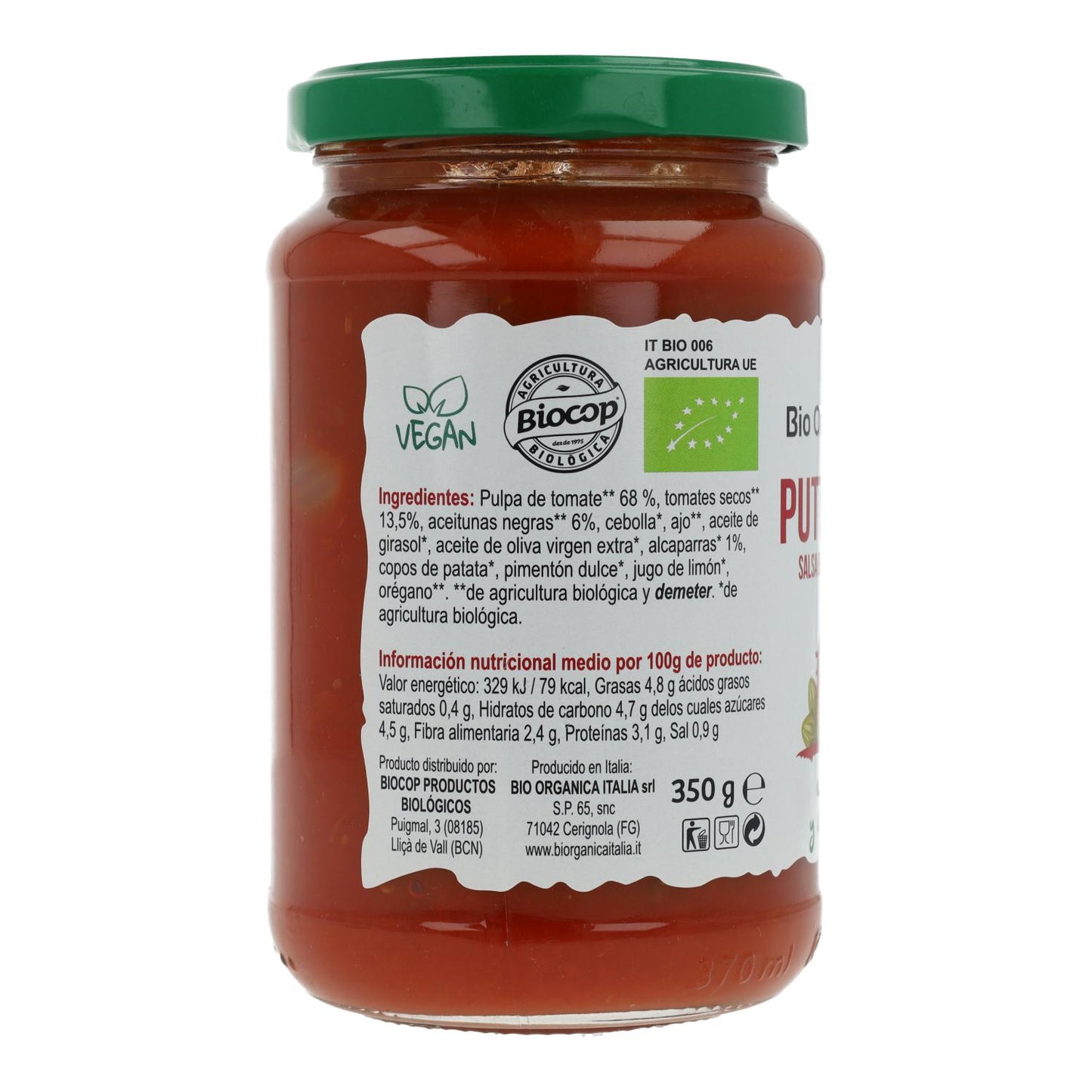 Salsa di pomodoro alla puttanesca con olive e capperi Bio Demeter Organica Italia 325 ml
