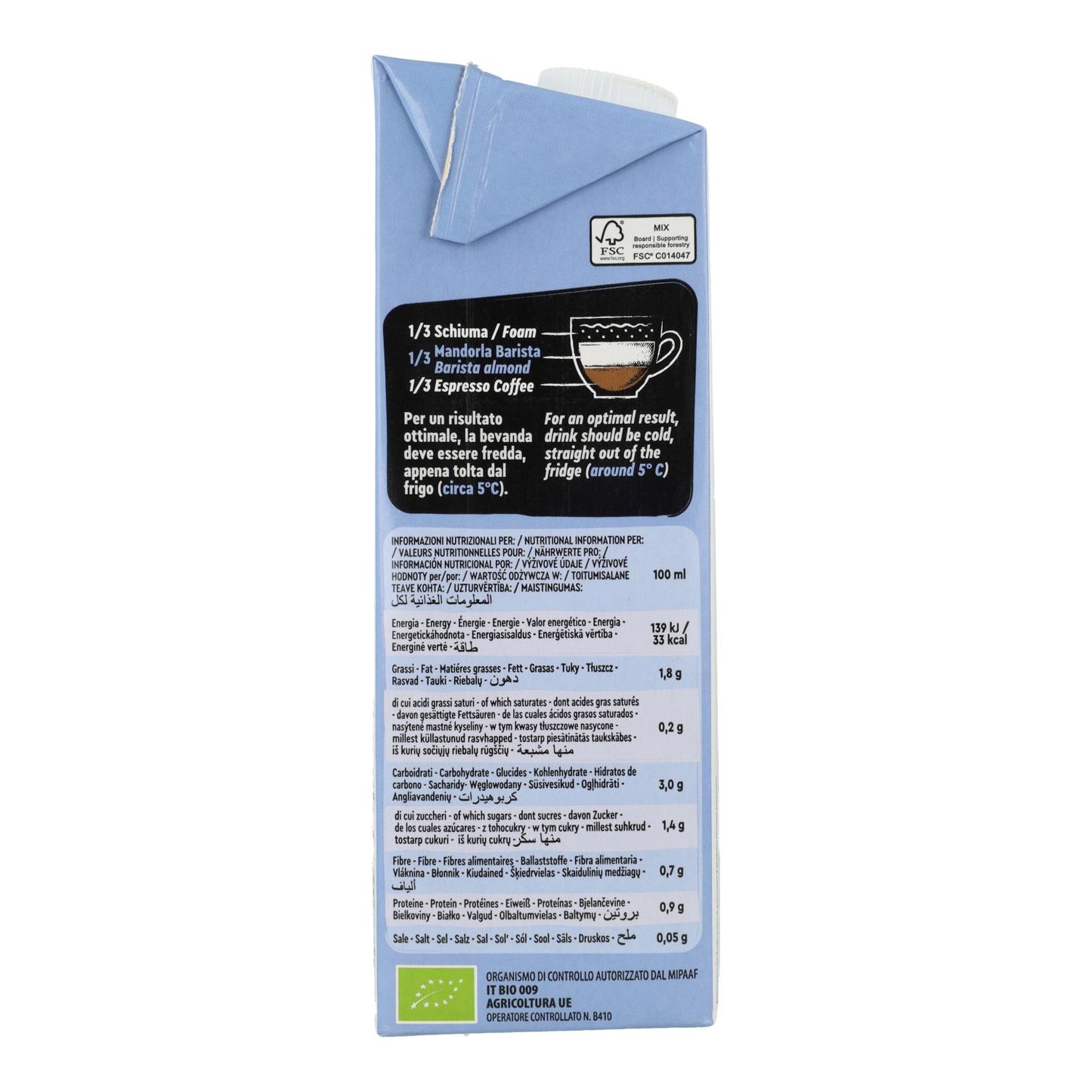 Glutenfri mandeldryck Barista BIO Vitariz 1 l