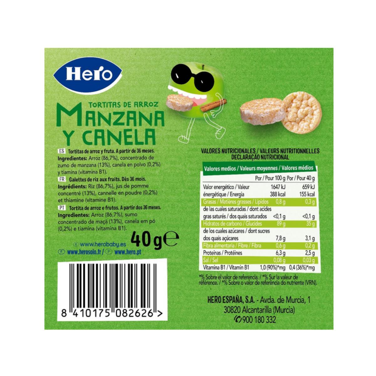 7-pack glutenfria ris-, äpple- och kanelplättar 40 g – Hero/Kids
