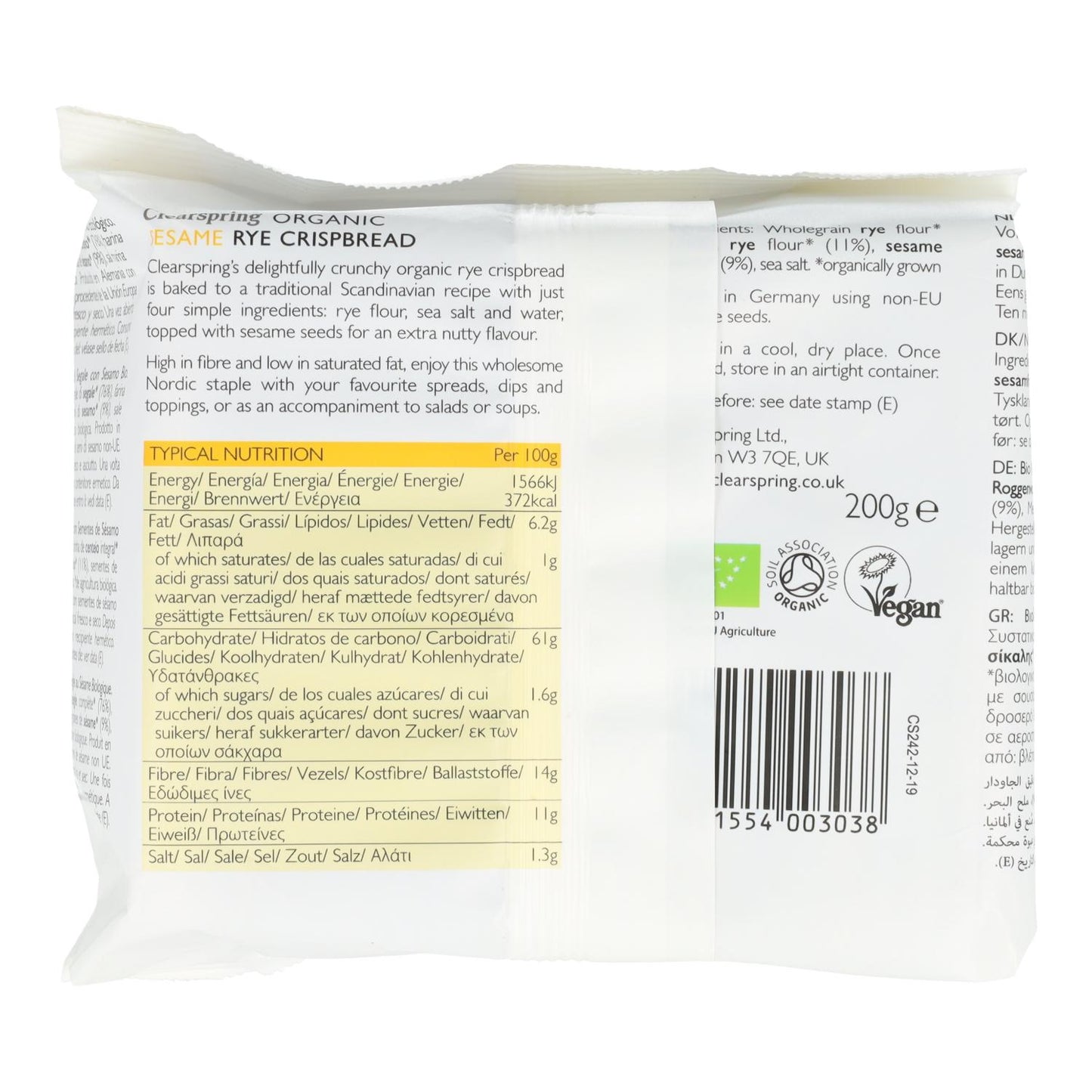 Knapperige toast met sesam Clearspring 200 g