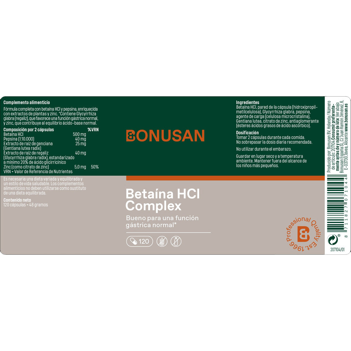 Betaína HCl Complex Bonusan 120 capsule