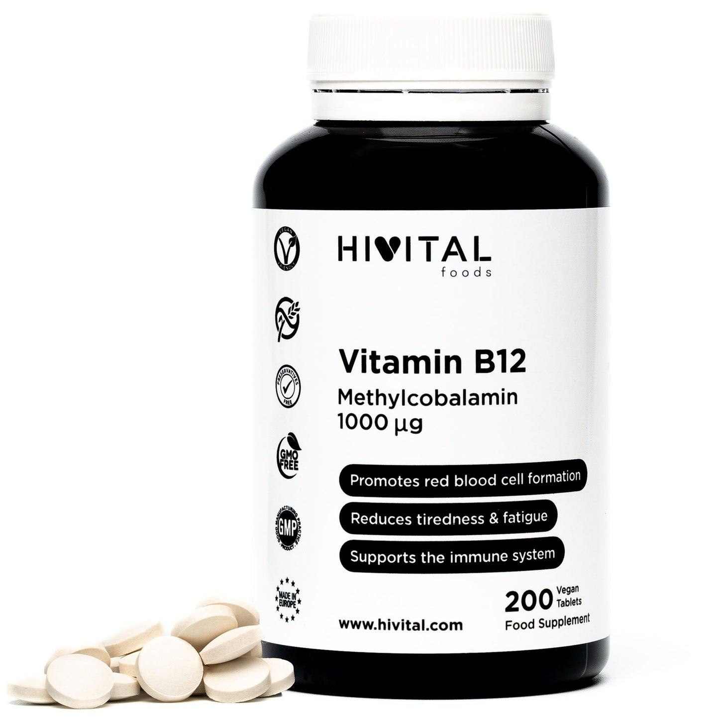 Vitamin B12 Methylcobalamin 1000 mcg Hivital 200 vegane Tabletten