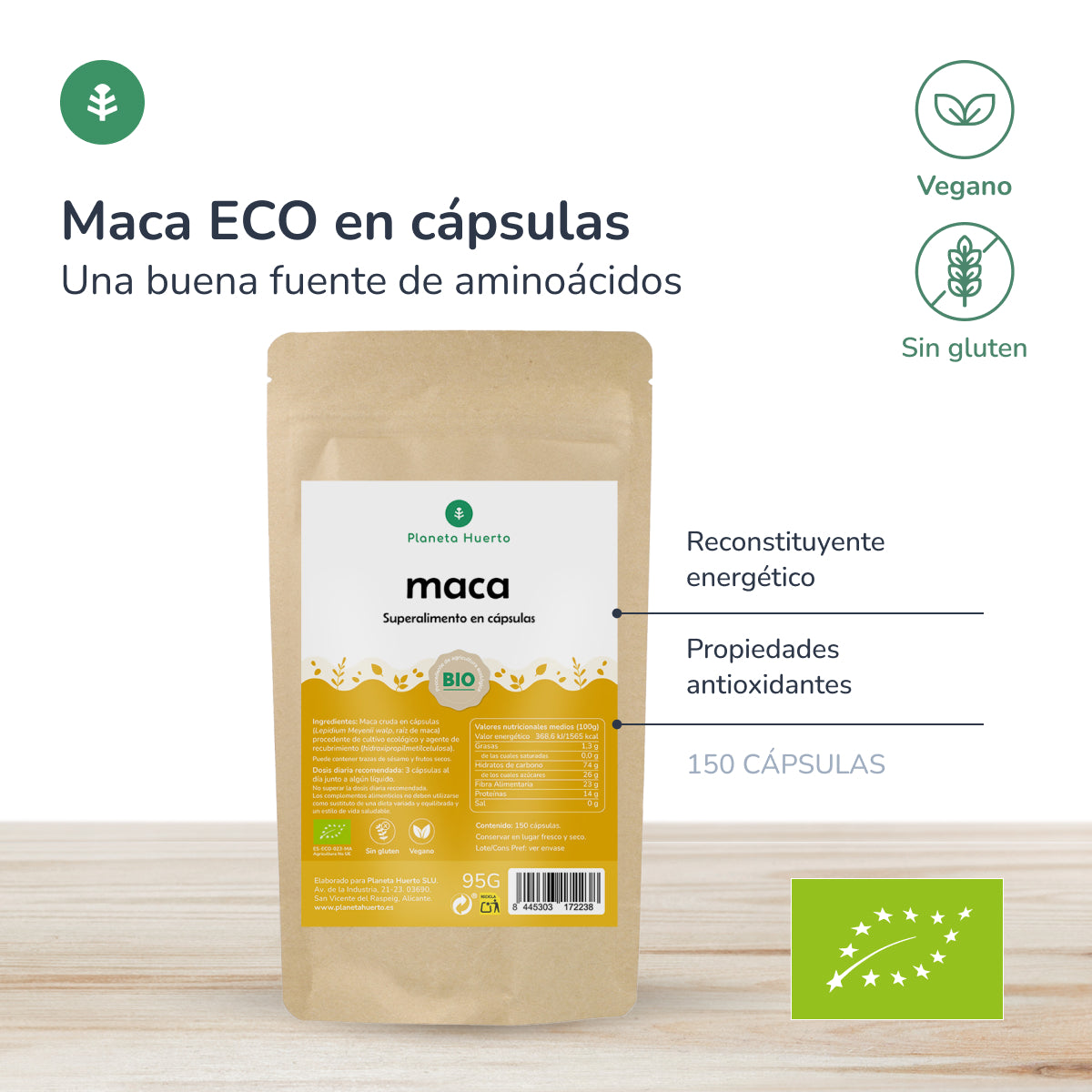 Organic Maca Planeta Huerto 150 Capsules