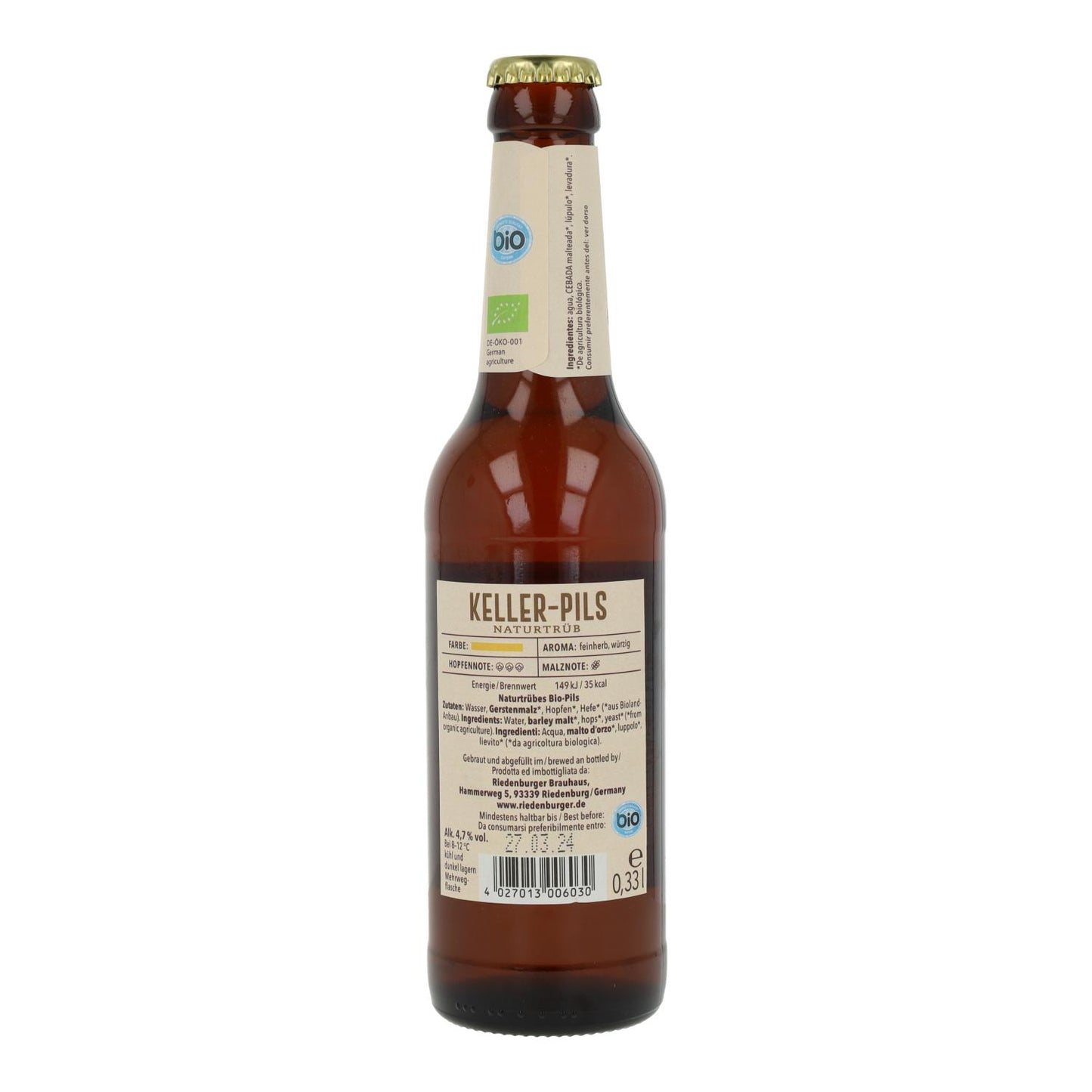 Riedenburger Pilsner Beer with Hop Aroma, 33cl