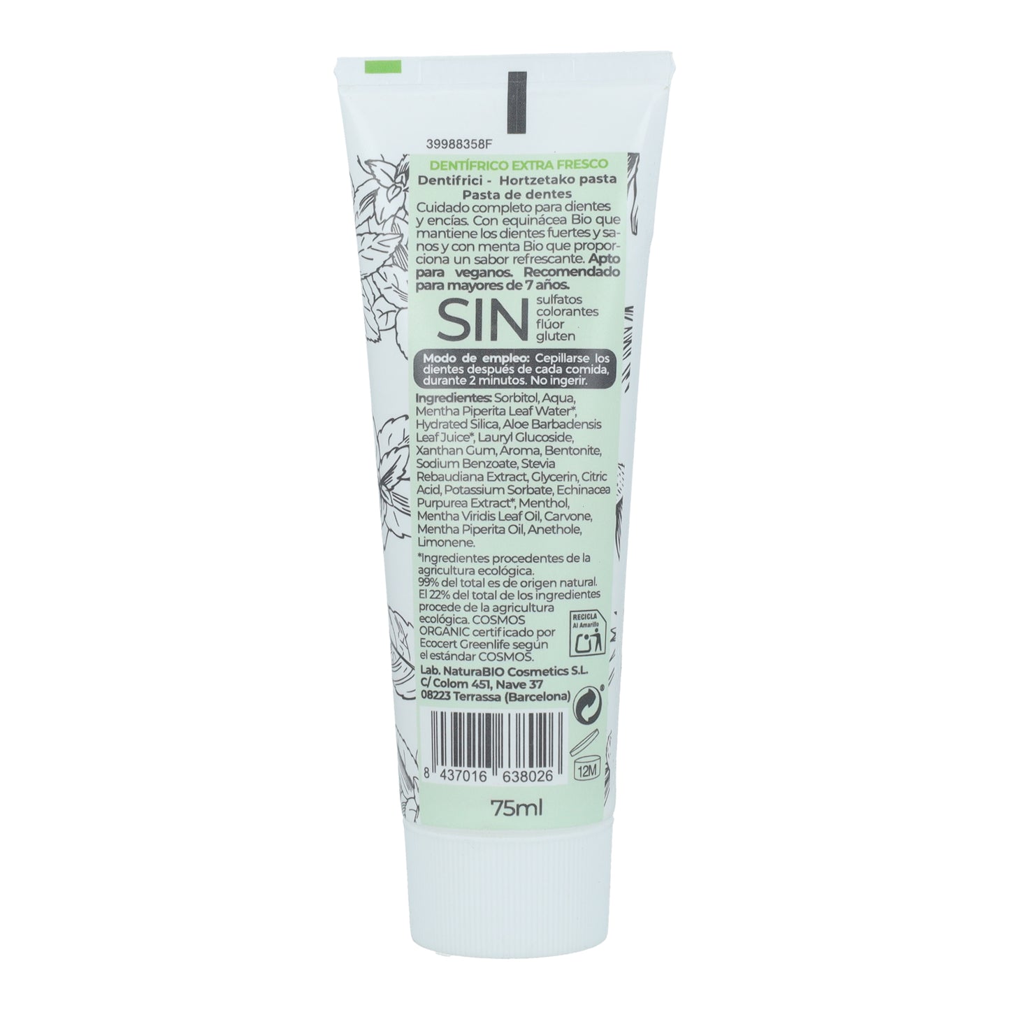 Fluoridevrije tandpasta met munt en echinacea van NaturaBio 75 ml