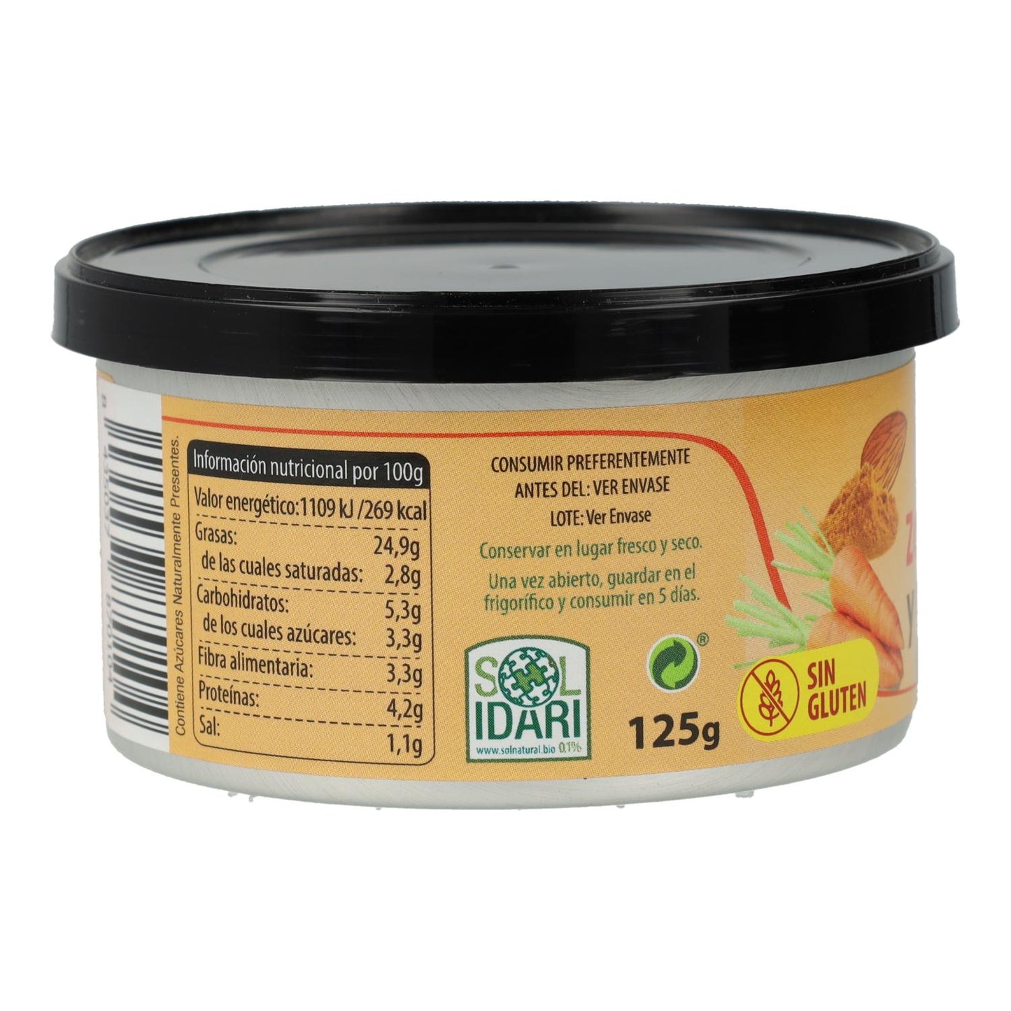 Vegansk morot- och gurkmejapaté, glutenfri, Bio Sol Natural, 125 g