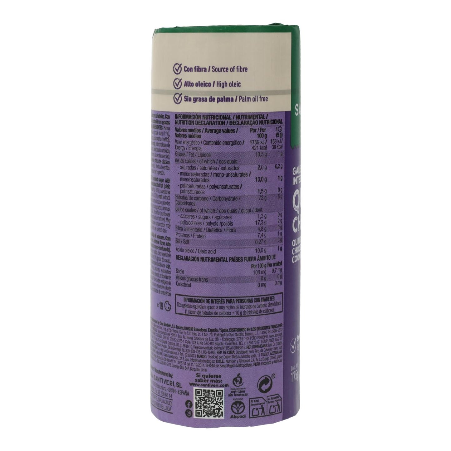 Biscuits complets Quinoa/Choco 0 % sucres Santiveri 175 g