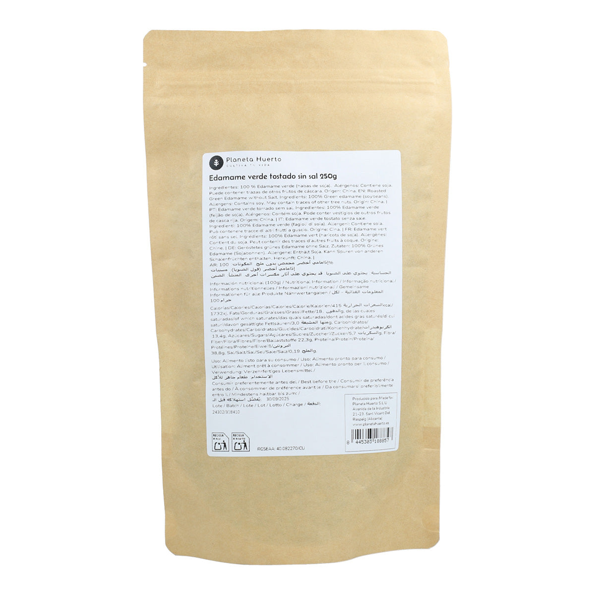 Ungesalzene geröstete grüne Edamame Planeta Huerto 250gr