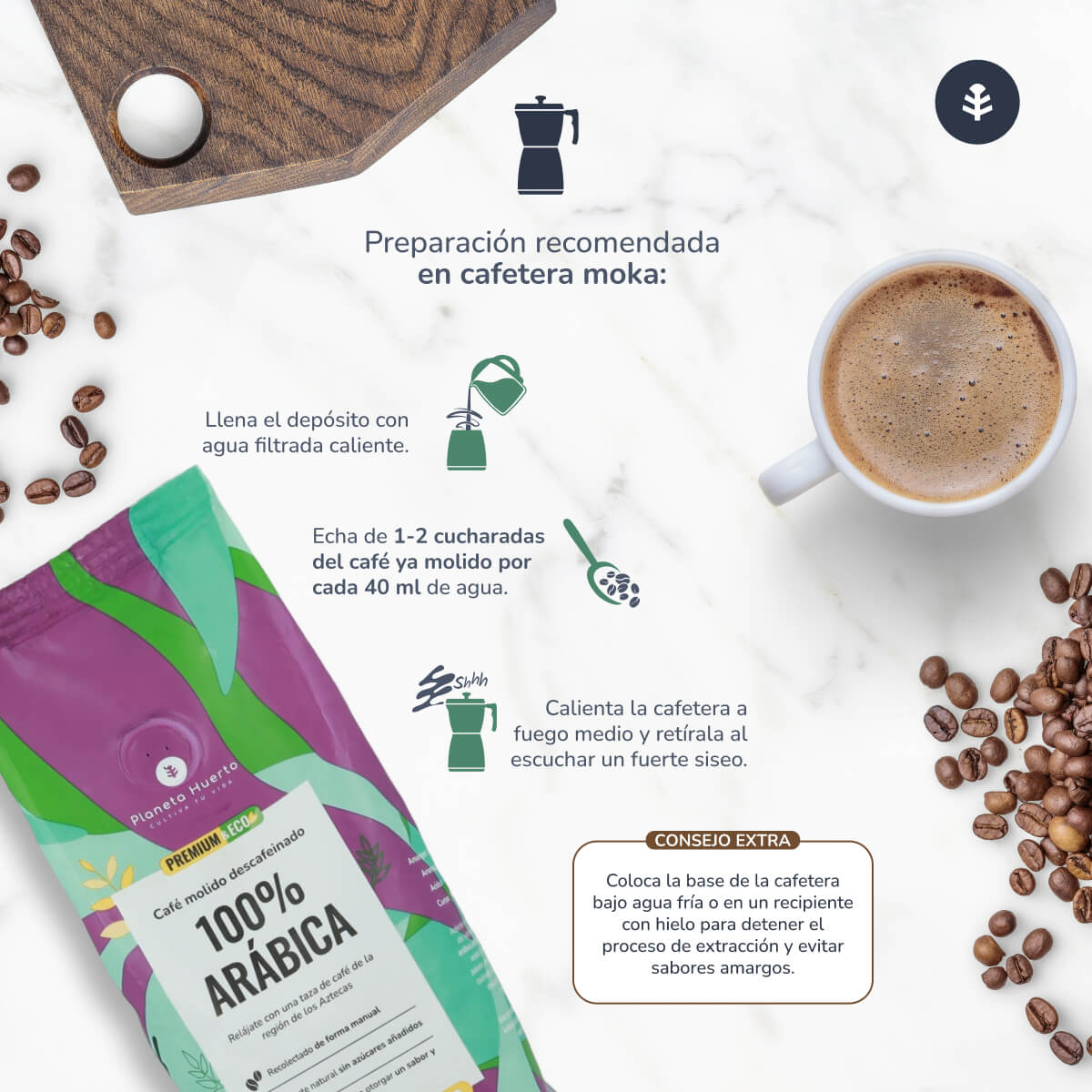 Caffè decaffeinato macinato Eco 100% Arabica Planeta Huerto 250 g