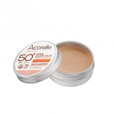 Crème solaire solide couleur beige SPF 50+ Acorelle 20 g