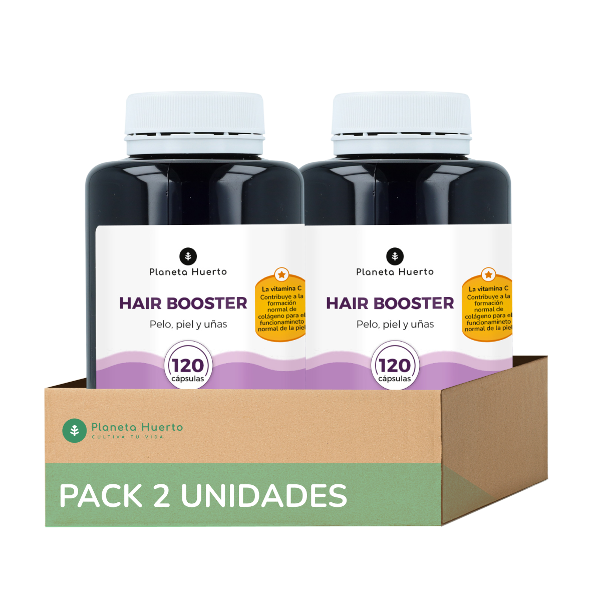 Packung 2xHair Booster Haare, Haut und Nägel Planeta Huerto 120 Kapseln