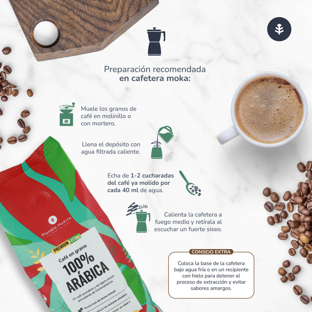 Eco 100% Arabica Caffè in grani Planeta Huerto 1 Kg
