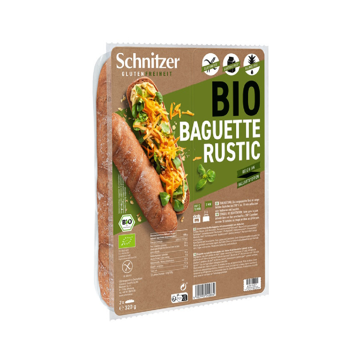 Baguette rustique bio sans gluten de Schnitzer, 320 g