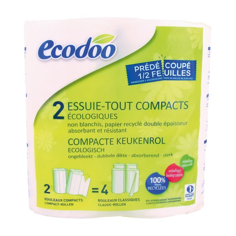 Rouleau de cuisine compact Ecodoo, 100 % fibres recyclées, 2 unités