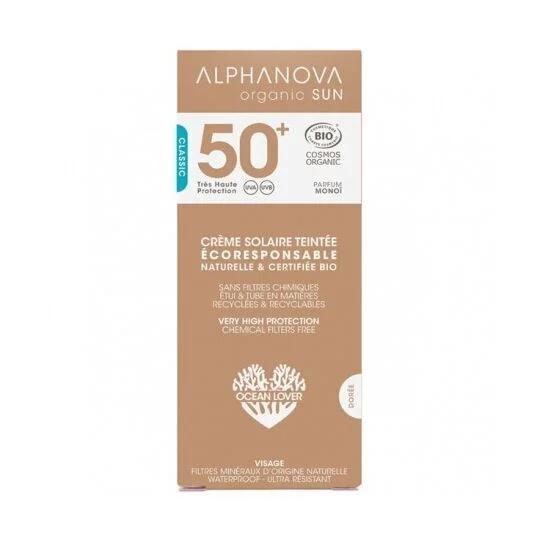 Crema solare viso SPF 50+ con colore Alphanova 50 ml.