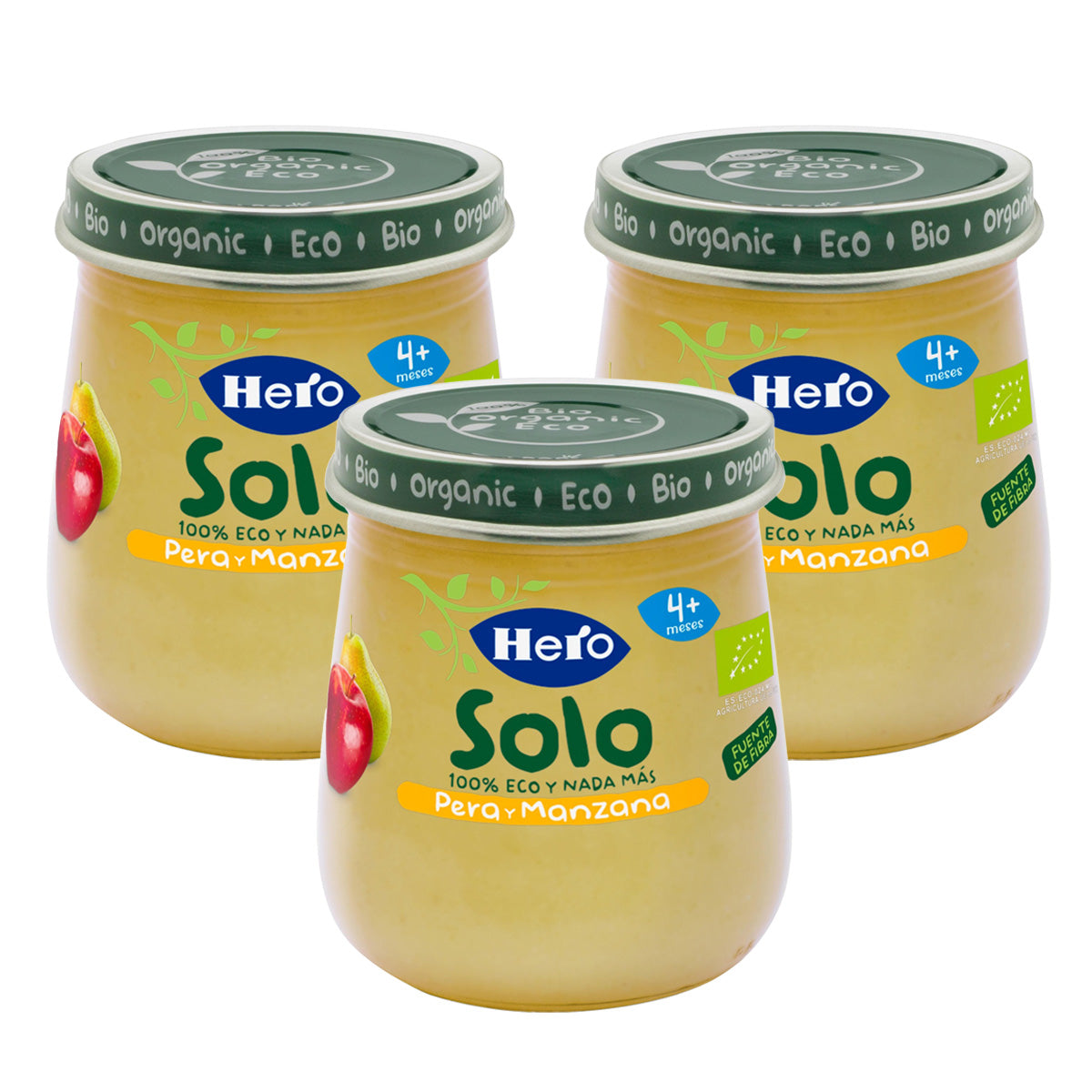 Pack 3x petits pots de poires et pommes bio 120 g-Hero Solo