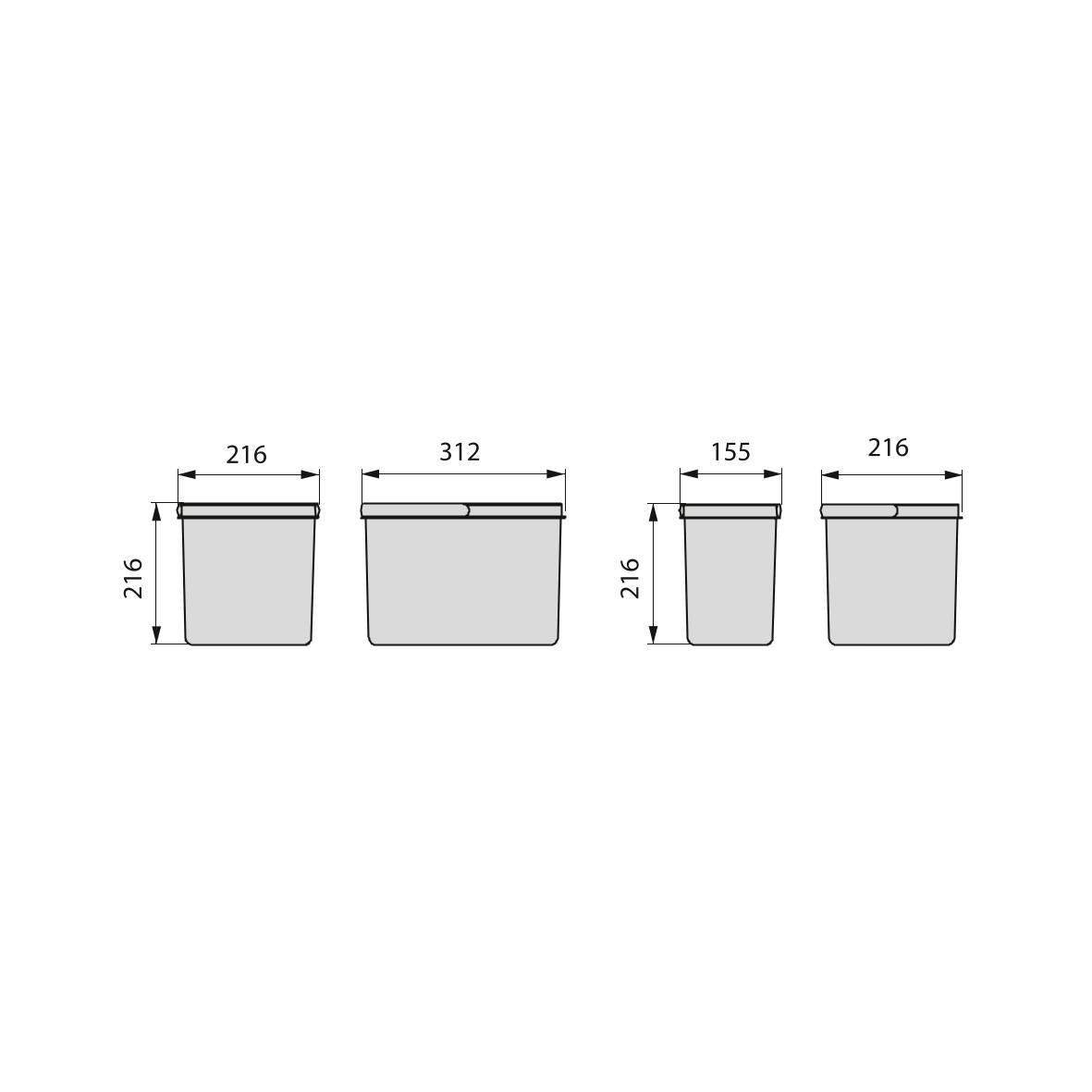 Conteneurs pour tiroirs de cuisine Recycle, hauteur 216, 1x12 + 2x6, plastique gris anthracite, plastique, Emuca