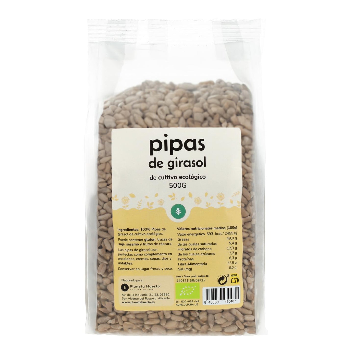 Gepelde zonnebloempitten ECO Planeta Huerto 500 g