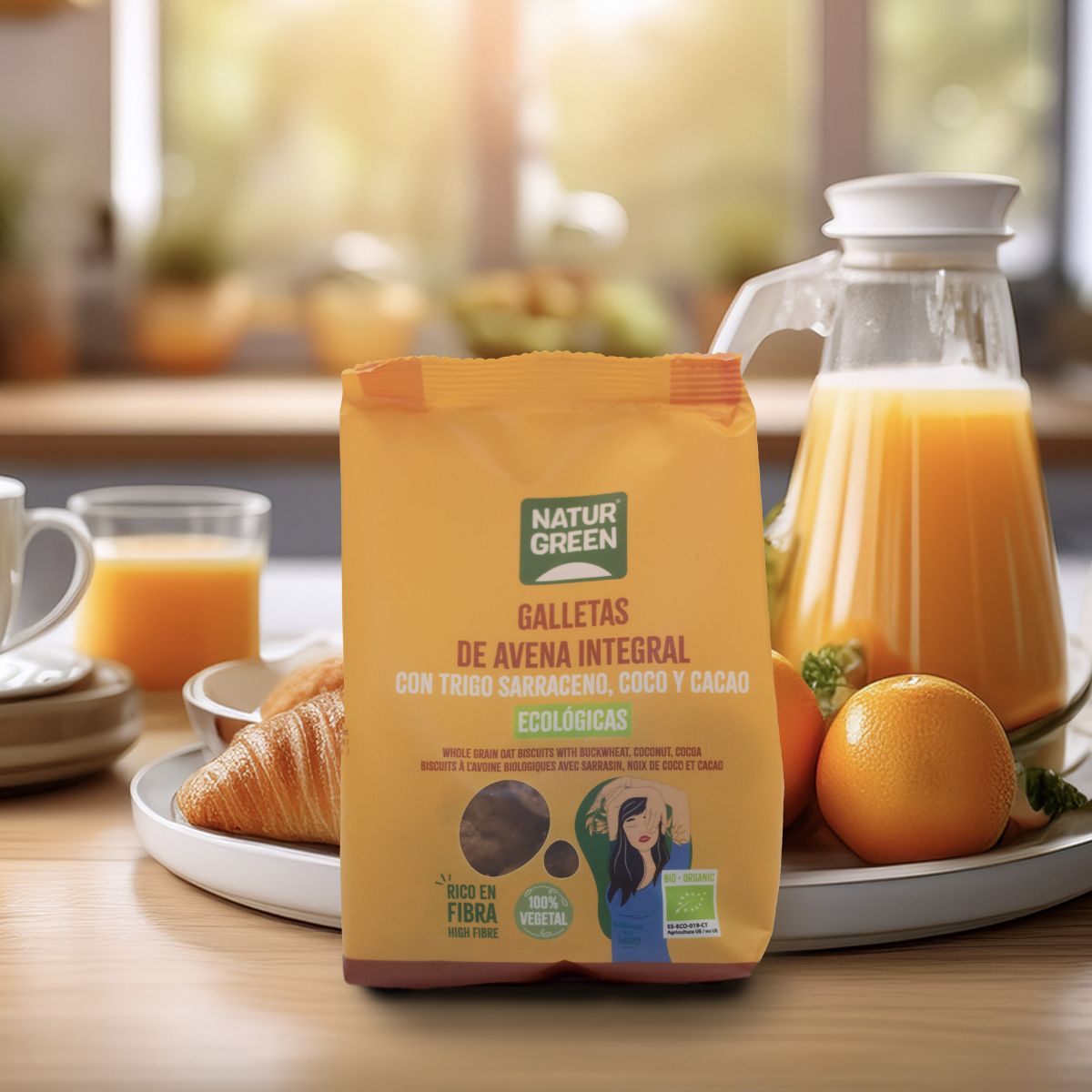 Galleta de Avena Integral con Trigo sarraceno, Coco y Cacao Bio NaturGreen 140 g