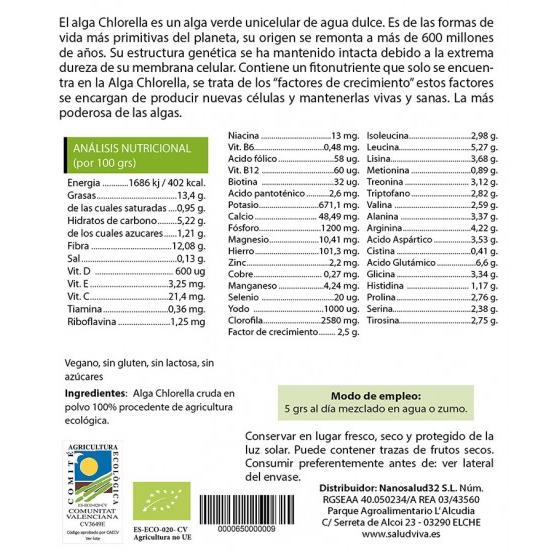 Chlorella-alger i pulverform ECO 125 g, Salud Viva