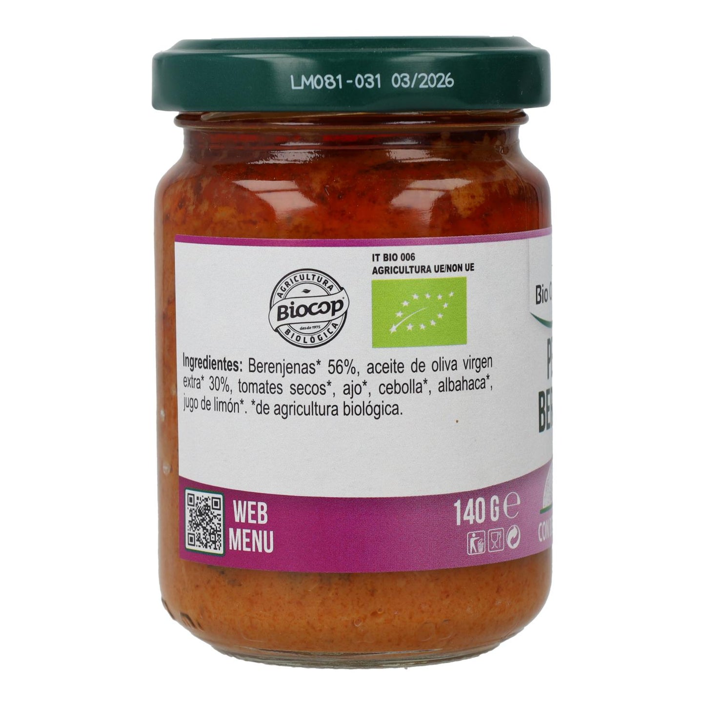 Vegansk auberginepesto Bio Organica Italia 140 g