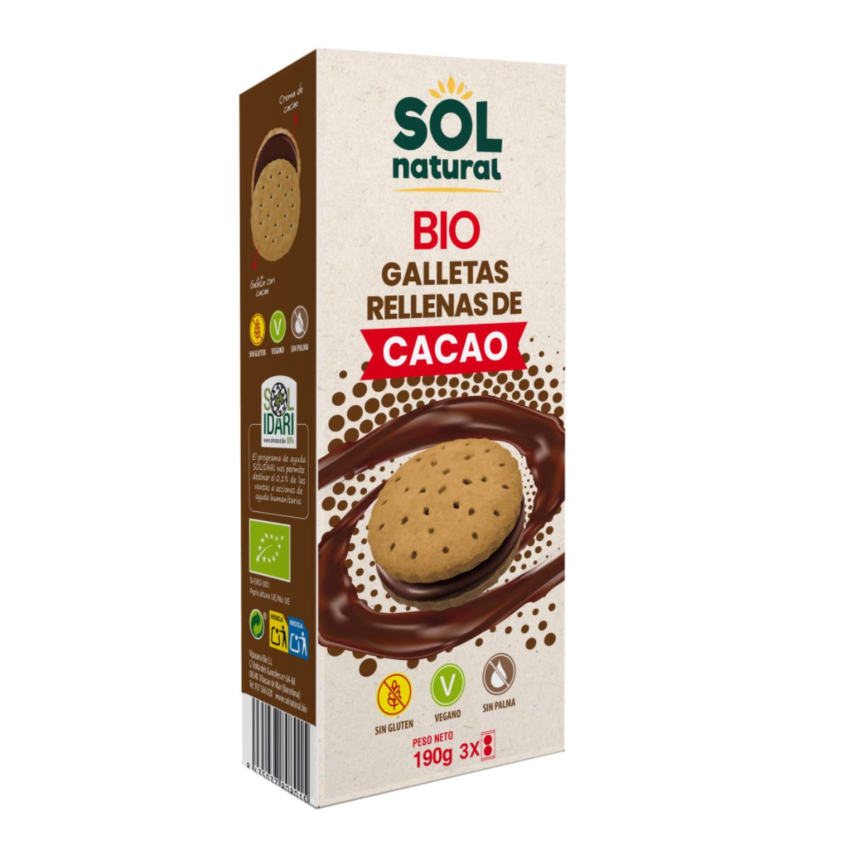 Ciasteczka z nadzieniem kakaowym Bio, Sol Natural, 190 g