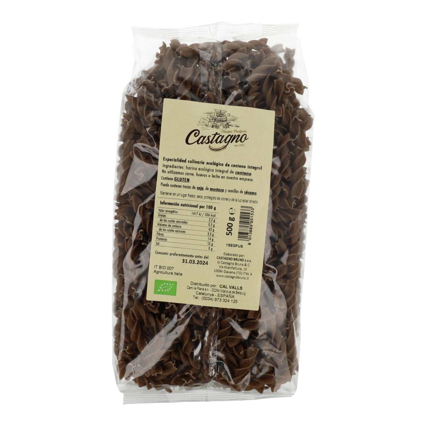 Spiraalvormige volkoren rogge ECO Castagno 500 g
