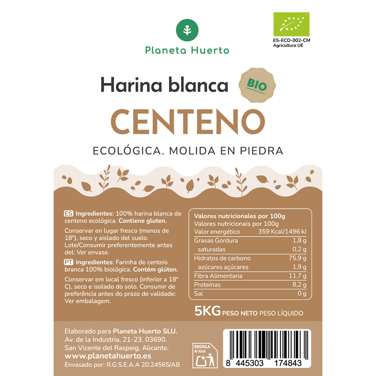 White Rye Flour Eco Planeta Huerto 5 Kg