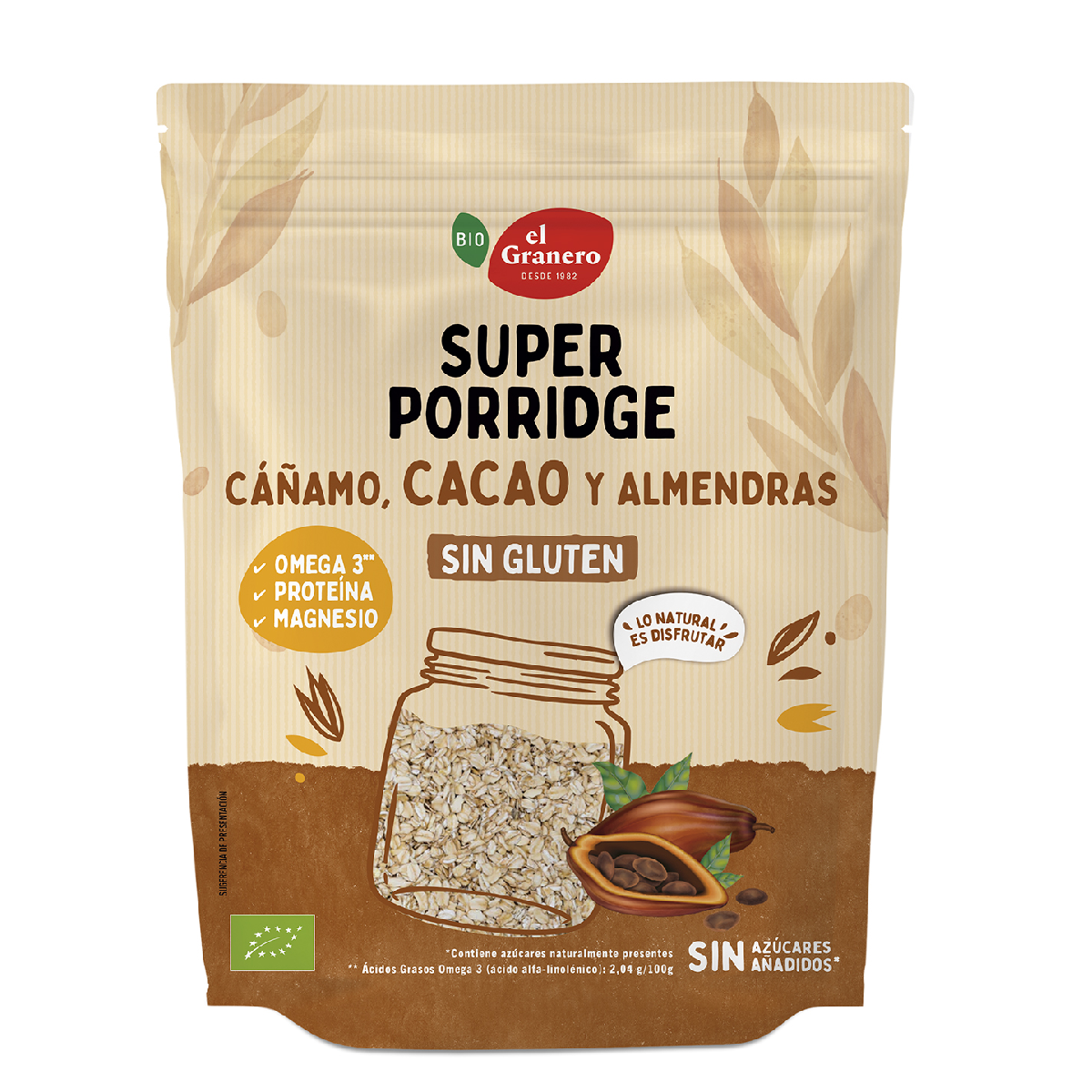 Super Porridge Glutenfreie Haferflocken mit Kakao, Mandeln und Hanf BIO El Granero 350 g