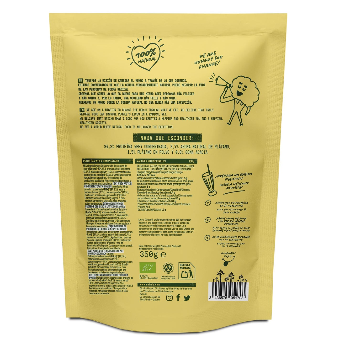 Vassleprotein med banansmak Natruly 350 g