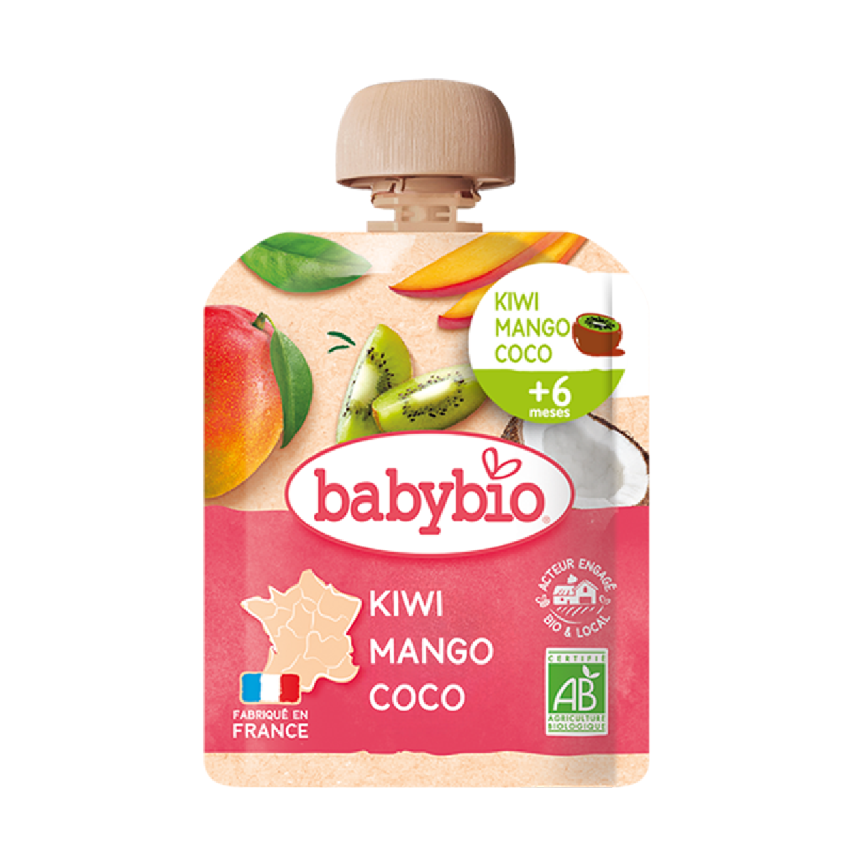 Saszetka z kiwi, mango i napojem kokosowym (od 6 miesięcy) babybio 90 g