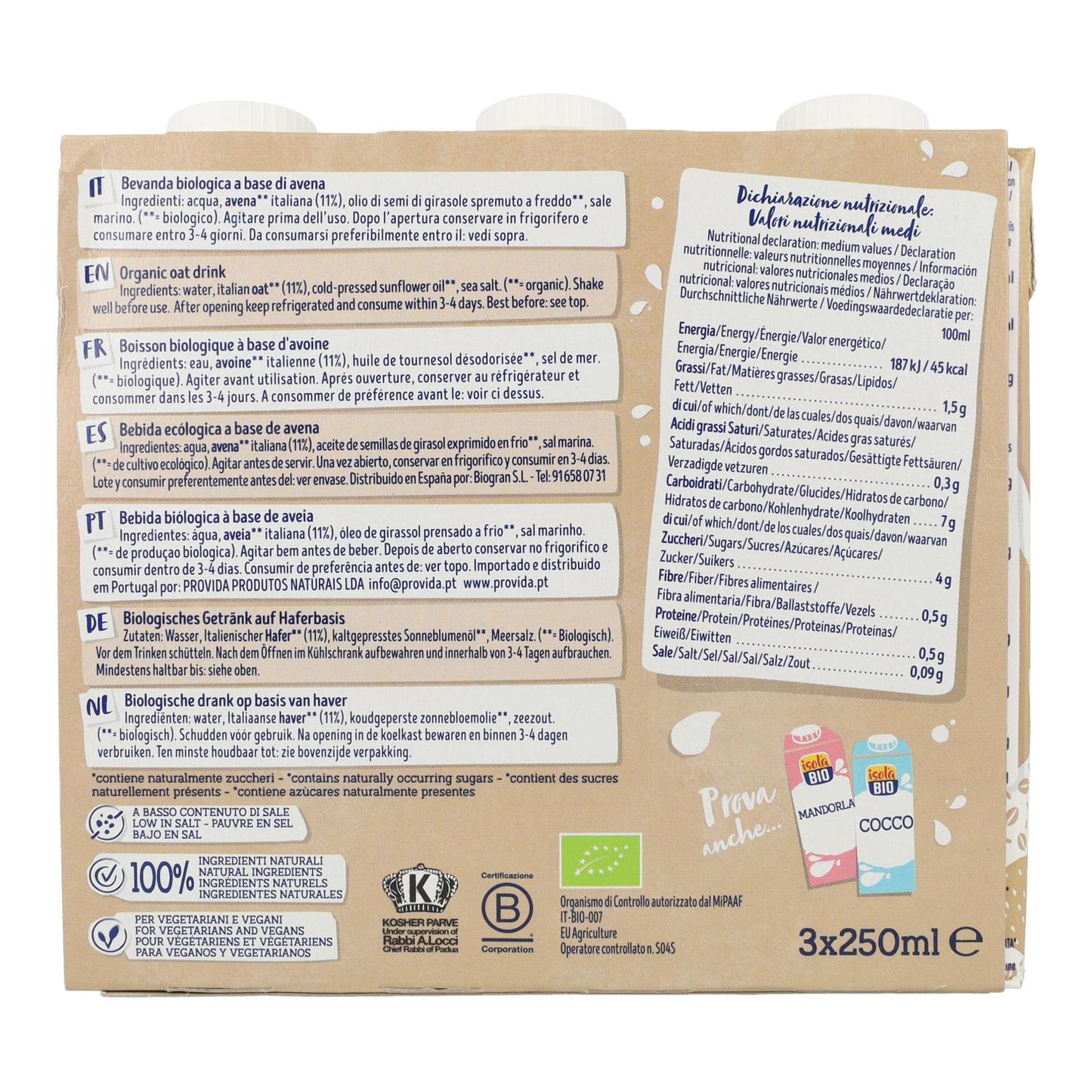 Zestaw napojów owsianych On the Go Bio Isola Bio 250 ml x 3 szt.