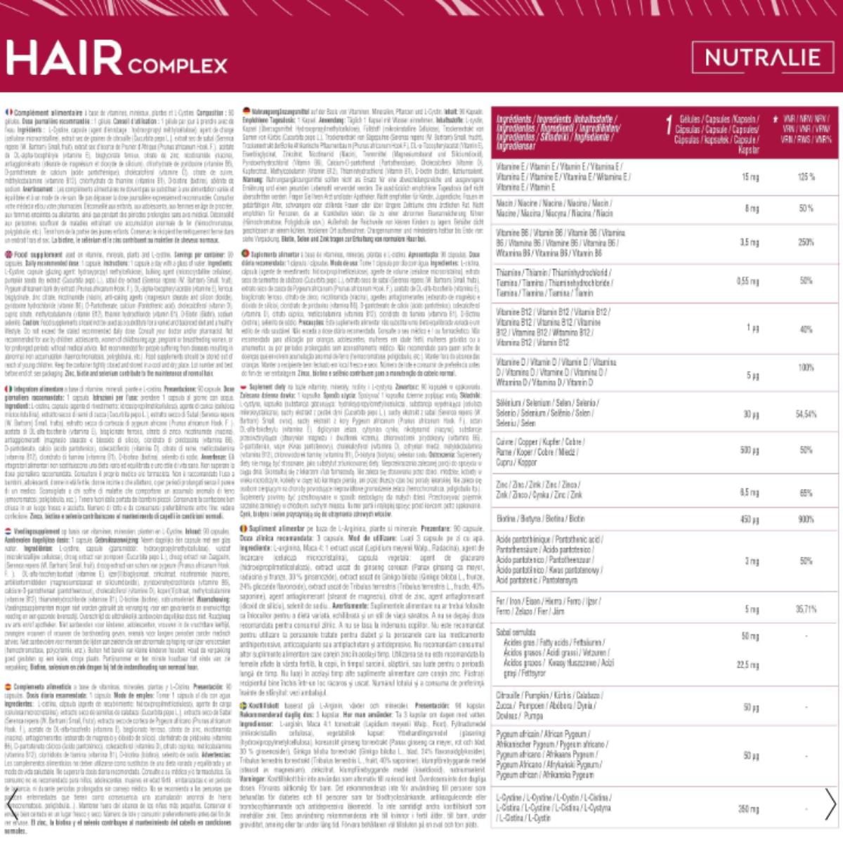 Nutralie Hair Complex + Biotina e Zinco Vitamine per capelli 90 capsule