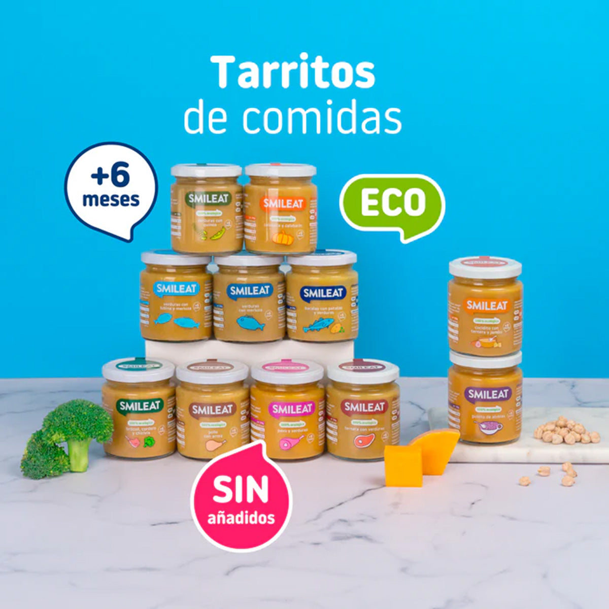 Förpackning med Smileat ekologiska burkar med kött och fisk, 4 st à 230 g