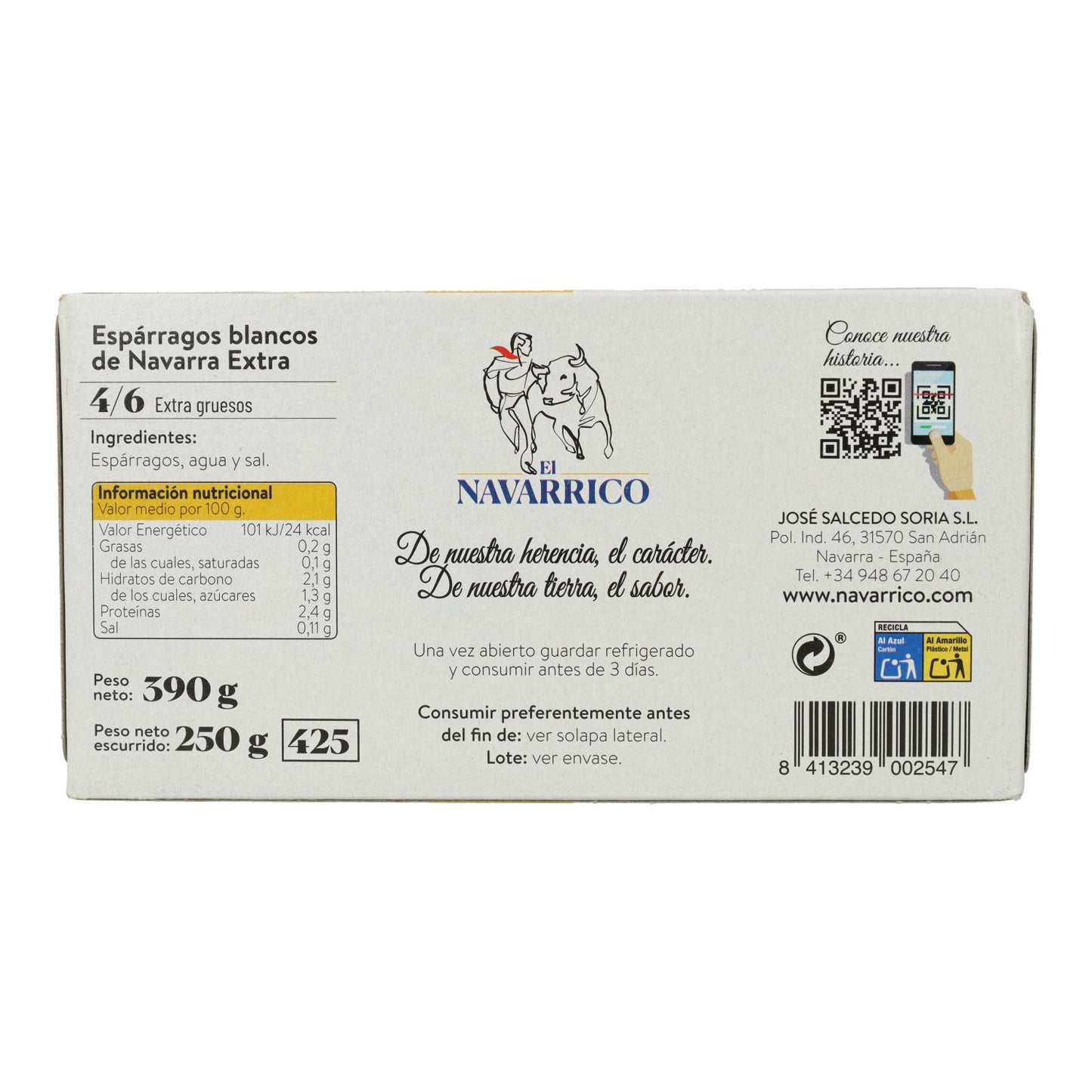 Excellentes asperges El Navarrico 4/6 FR DO boîte de 425 ml