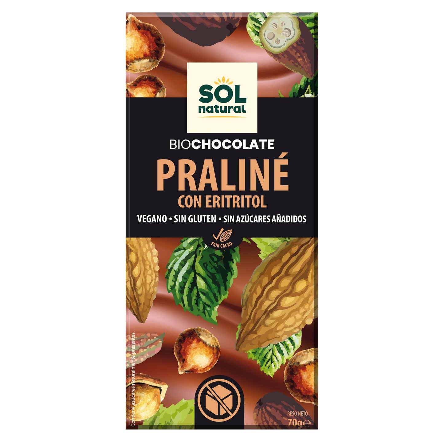 Schokoladentafel Praliné mit Erythrit Bio Sol Natural 70 g