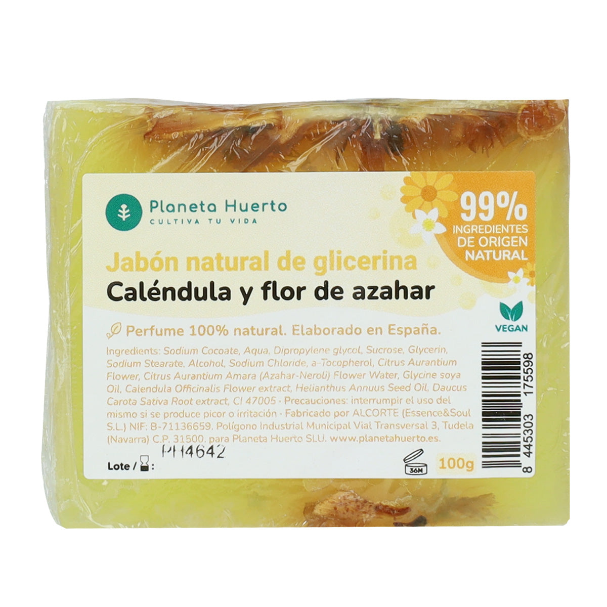 Jabón natural de glicerina caléndula y flor de azahar 100 g