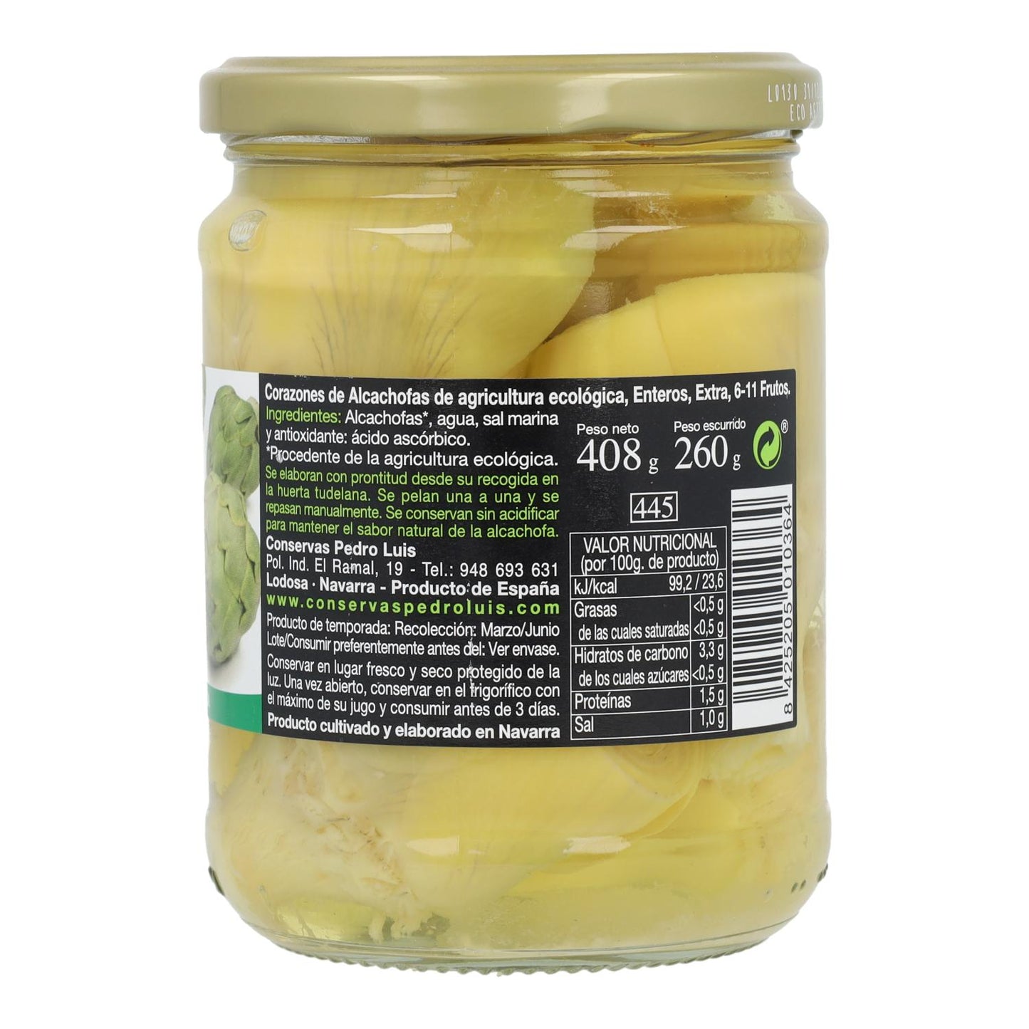 Cœurs d'artichauts bio de Pedro Luis, 445 ml