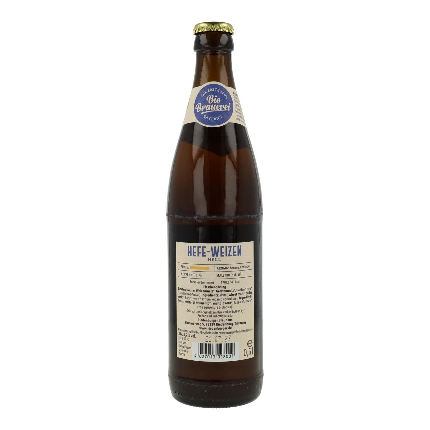 Ökologisches Weizenbier Riedenburger 50 cl