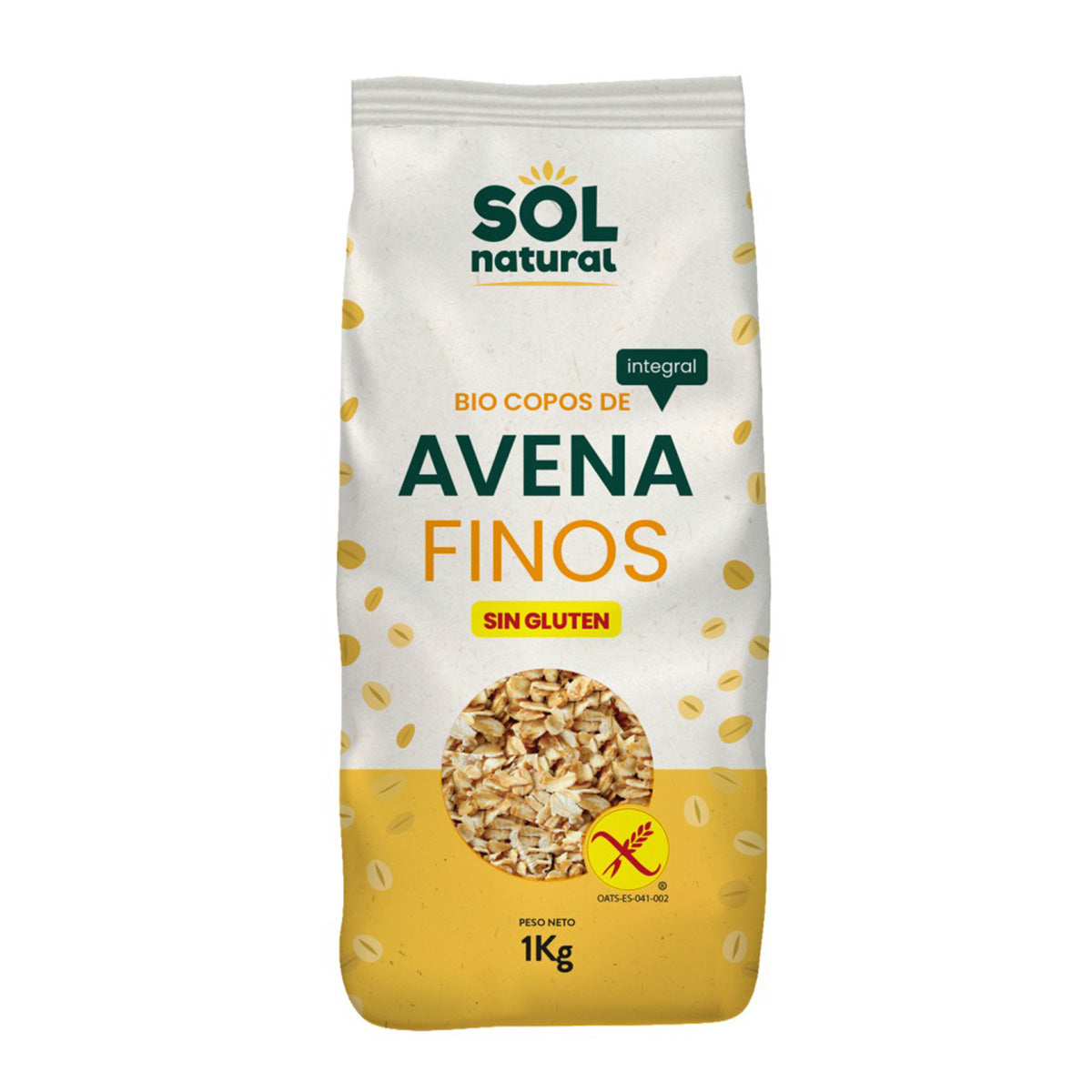 Flocons d'avoine complets sans gluten fins bio Sol Natural 1 kg