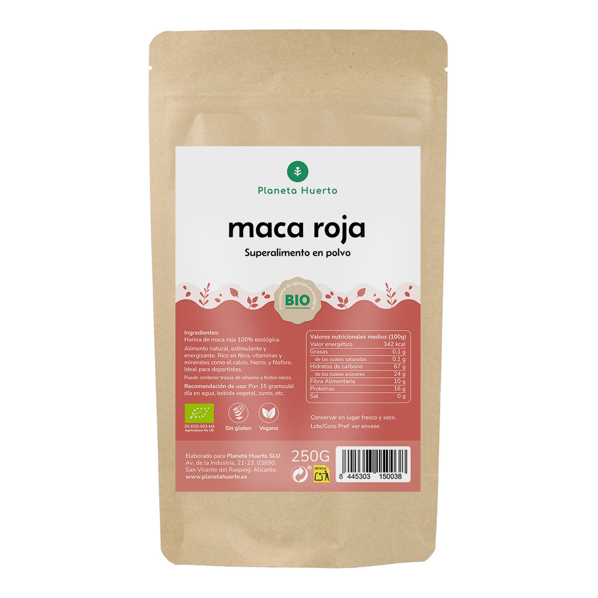 Maca rossa in polvere ECO Planeta Huerto 250 g