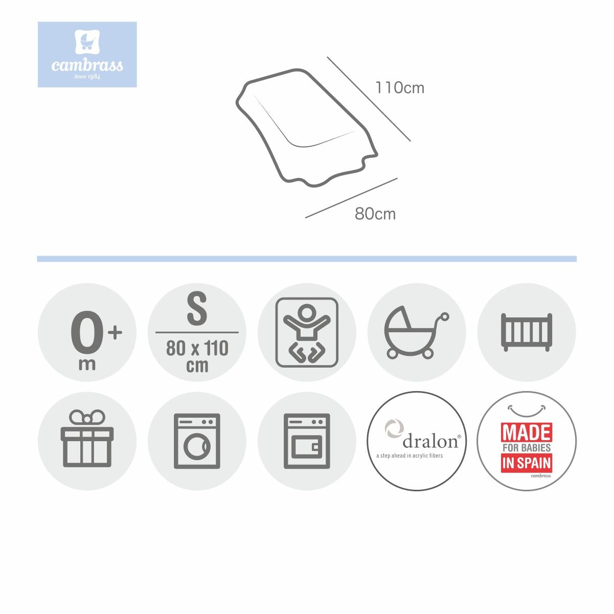 Couverture pour mini-lit bébé 80 x 110 cm. Cambrass en plusieurs couleurs Star Rosa